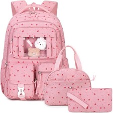 Spacious Corduroy Girls School Backpack with Lunch Kit - Perfect for Ages 6-14