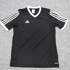 Adidas Shirt Boys XL 15-16Y Black V-Neck Climalite Soccer Jersey 3-Stripes