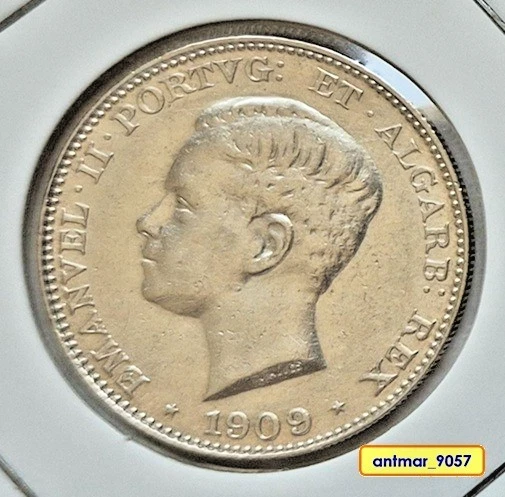 Portugal - 500 REIS 1909 - Argent - EMANUEL *** RAR *** KING MANUEL - * A-UNC * - Photo 2/2