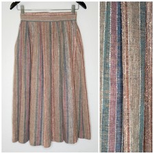 Vintage 70s Claude Brown Earthy Woven Bohemian Striped Skirt XXS/XS