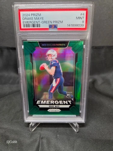 2024 Panini Prizm - Emergent Drake Maye #4 Green Prizm (RC) PSA 9