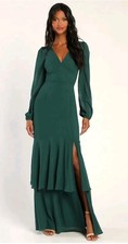 Lulus Tier Elegance Maxi Dress Hunter Green Tiered Long Sleeve Chiffon Gown 2X