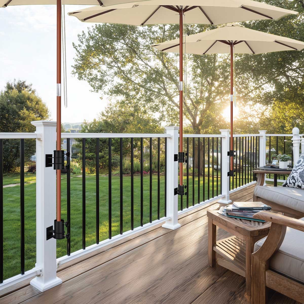 LAGarden Patio Umbrella Flat Mount Bracket for Deck Railing Balcony Courtyard