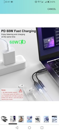 USB C to 3.5mm Jack Headphone Adapter and Charger, 2 in 1 Type C to Aux Audio & - Bild 2 von 7