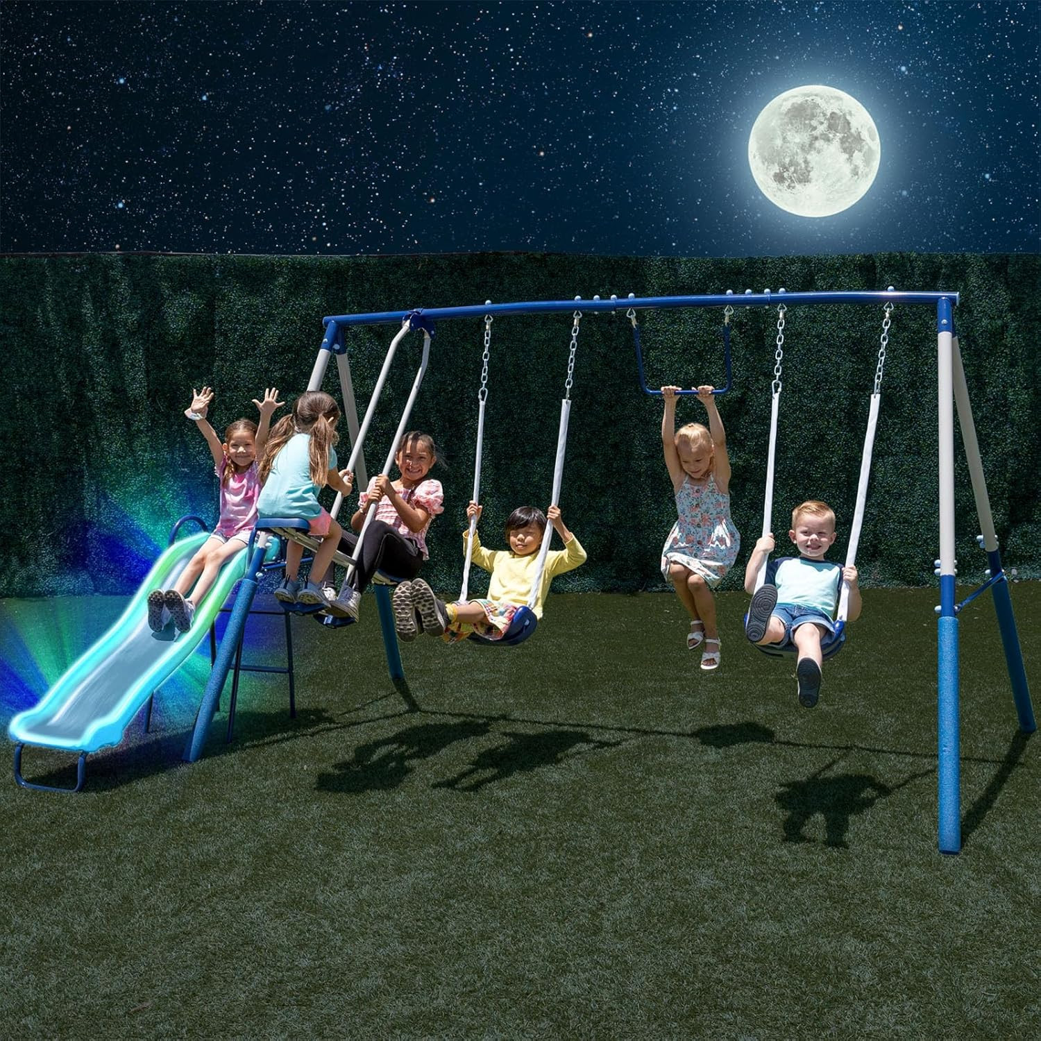 : Heavy-duty Playset With Led Slide & Swings