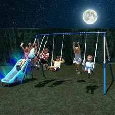 Arcadia Star Burst Swing Set: Heavy-Duty Playset with LED Slide  Swings