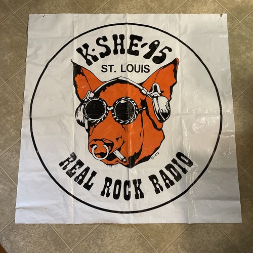 Huge 35inX36in KSHE 95 ST. LOUIS REAL ROCK RADIO SWEAT MEAT Banner Flag Garage