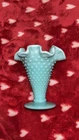 4" Fenton Hobnail Pastel Blue Milk Glass Double Crimped Footed Vase Rim