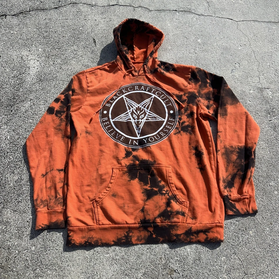 Sudadera con Capucha Black Craft Cult Para Hombre XL Estampado Gráfico Naranja Negro Tie Dye Metal Gótico Foto 2 de 4