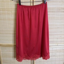 VTG 90s Y2K Sears Women  s S Red Nylon Skirt Lace Hem Midi Length Slip Retro