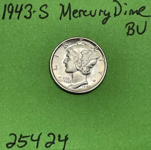 1943-S Mercury Dime 10c BU Brilliant Uncirculated US Coin See Pictures