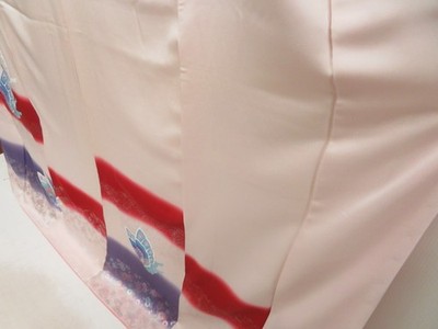 5702T09z930 Vintage Japanese Kimono Silk HIKIZURI MAIKO Butterfly