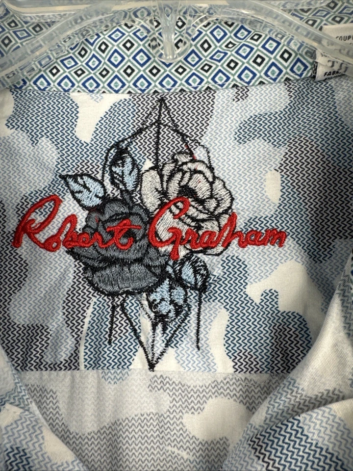 Camisa ROBERT GRAHAM Para Hombre Azul Camuflada Manga Larga Calce Clásico Abotonada XL/TG Foto 3 de 4