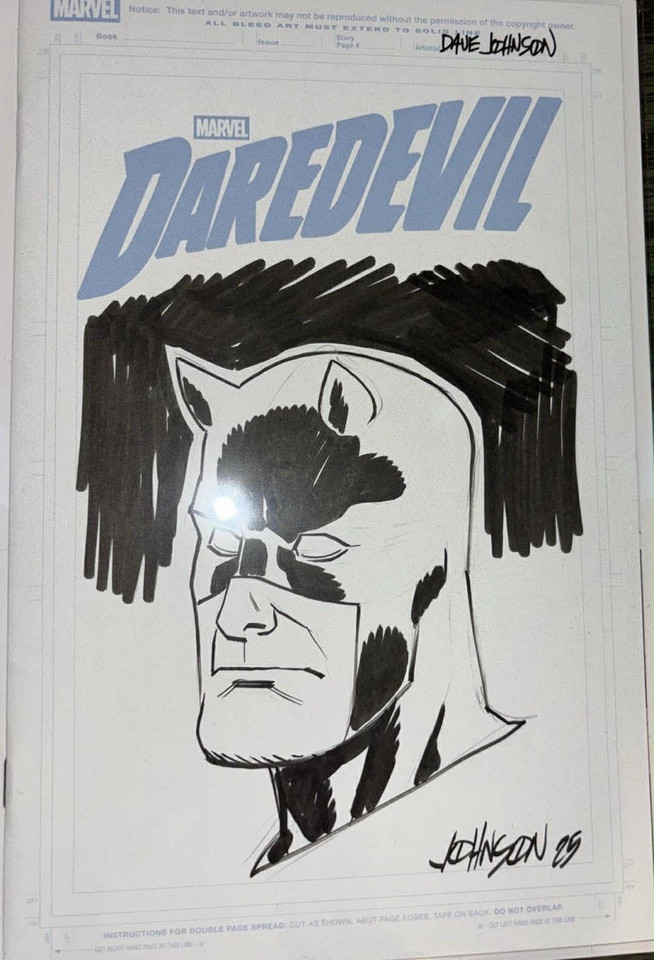 Daredevil Original Sketch Drawing Hand Signed by Dave Johnson 2026 Blindbag Comic Art