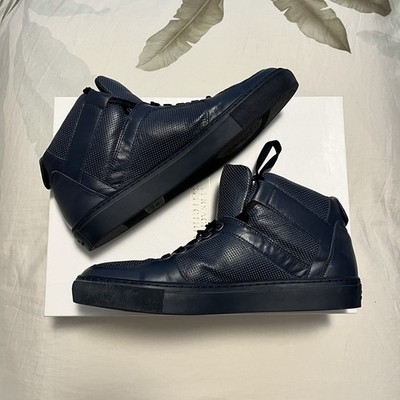 Versace Collection MCTI Navy Blue High Top Leather Sneakers Size 9 US With Box