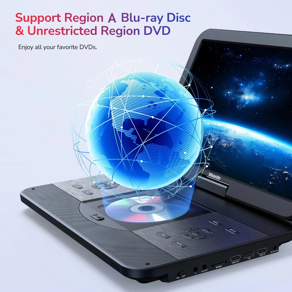 17.6" Portable Blu Ray DVD Player W/15.4" 1080P Large Swivel Screen Rechargeable - Image 4 of 4