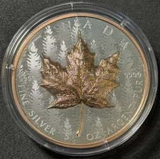 2025 5 Oz .9999 Silver Canada Maple Leaf Rose Gold Reverse Proof Ult High Relief