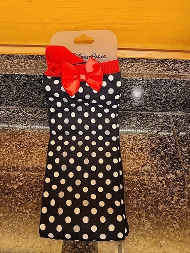 DISNEY PARKS MINNIE MOUSE BOW BLACK WHITE POLKA DOT SOCKS ADULT NWT