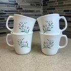 New ListingVintage Corningware Rosemarie USA Milk Glass Mugs Set of 4 Pink Tulip Floral