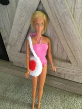 Barbie Doll or Doll Purse Handmade Hand Knitted White with Solid Red Heart Long