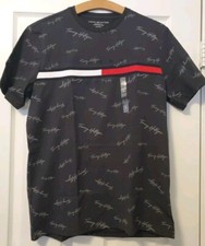 Men Tommy Hilfiger LARGE Shirt Black Gray Red White