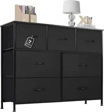 7-Drawer Bedroom Wood Dresser Metal Frame Clothes Drawer Fabric Closet Organizer