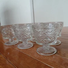 Ice Cream Sundae Pedestal Glass Cups, Set of 8, Vintage Dessert Bowls