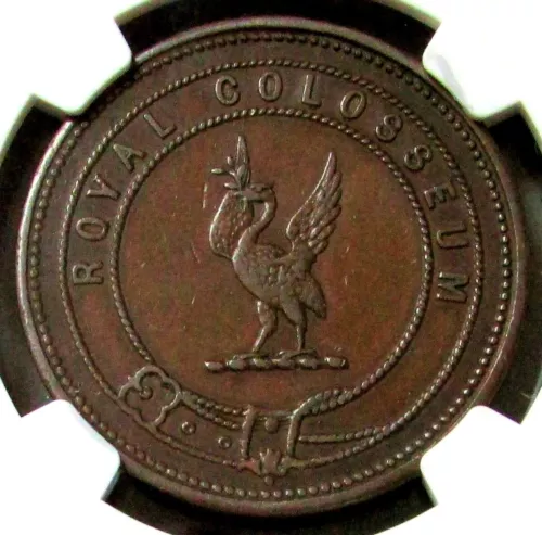 c. 1800 GREAT BRITAIN BRONZE LIVERPOOL 1/2 PENNY ROYAL COLOSSEUM NGC AU 55 BN