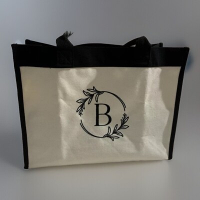 Monogram Initial Canvas Tote Bag, Letter B