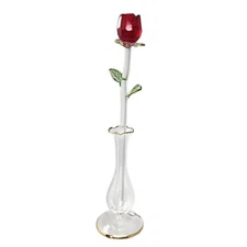 Crystal Red Rose with Bud Vase - I Love You - Single Rose with Vase #6000