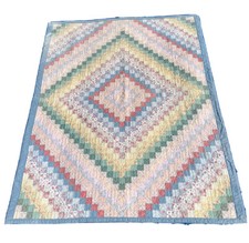 Vtg Patchwork Quilt Blanket Multi Color Hand Stitch 81x65 Trip Around The World
