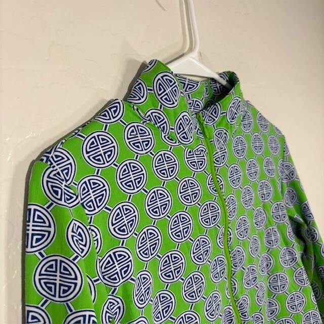 Top de golf IBKUL para mujer manga mediana de malla 1/4 cremallera elástica estampado verde UPF Foto 2 de 4