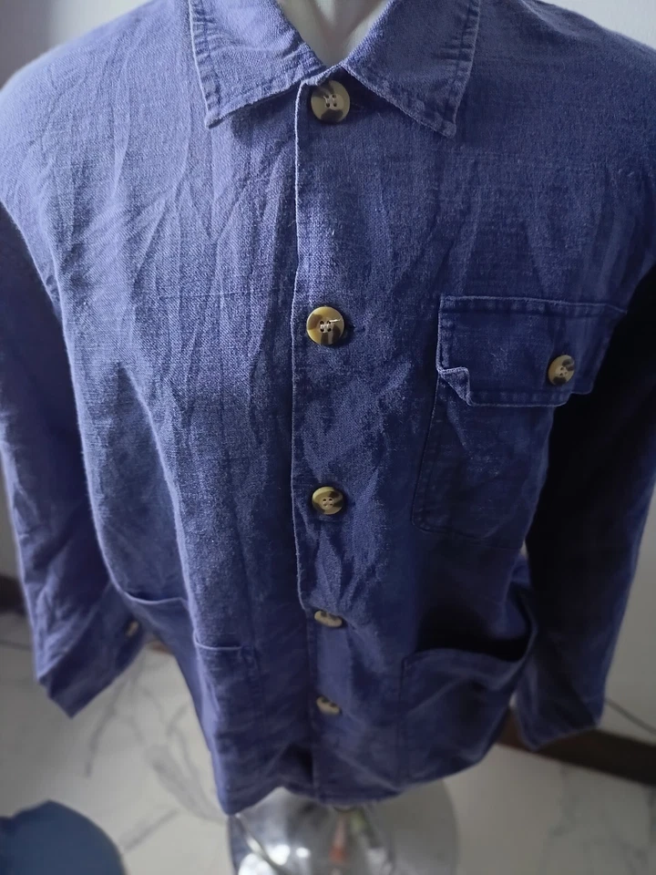 HITMAKER Brand Blouson Jacket Button Up Long Sleeve Collar Blue | P:22, L:29in - Image 3 of 4