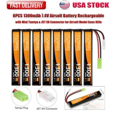 Crazepony7.4V Rechargeable 2S LiPo 1300mAh Airsoft Battery 25C Stick Battery US