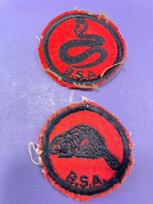 Boy Scouts of America Pair of Small Red Patches Beaver and Snake / Python BSA