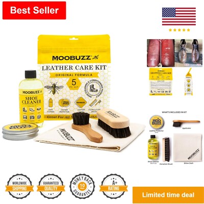 All-Natural Leather Care Kit - Cleaner, Conditioner, Protector, & Brush - 5pcs