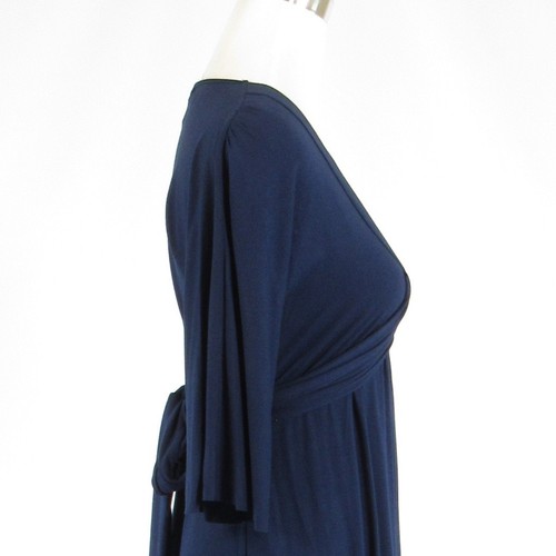 Navy blue VELVET stretch 1/2 sleeve A-line dress P - Picture 6 of 8