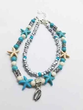 Conch Shell Anklet Silver Finished Turquoise Boho Natural Stone E