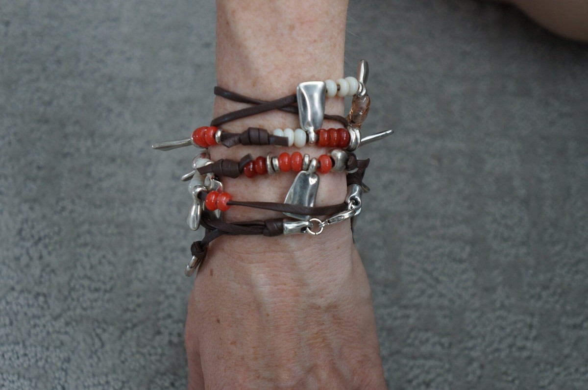 NEW Uno De 50 Silver Red Murano Glass Long Short Leather Necklace