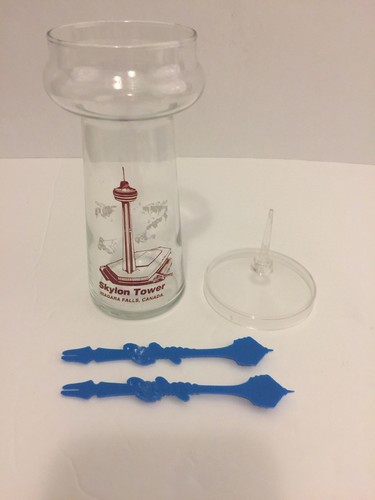 Vintage Skylon Tower Niagara Falls Canada Souvenir Glass with Cocktail Picks New - Picture 7 of 8