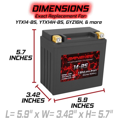 Banshee YTX14-BS Rechargeable ATV LifePO4 Battery for Honda 350cc TRX350 Rancher - Picture 9 of 9