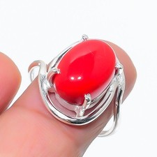 Red Coral Gemstone 925 Sterling Silver Jewelry All Size Ring For Gift