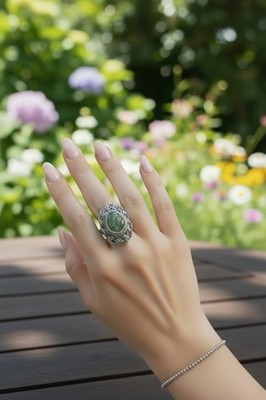 Sarda 925 Sterling Silber Ring grüne Jade Größe 8,5