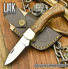 LMK Hot Item D2 Tool Steel Folding Knife Walnut Wood Back Lock Camping Closeout
