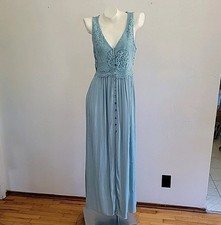 Forever 21 Button Loop Maxi Dress Medium Seafoam Green Sleeveless Lace Cottage
