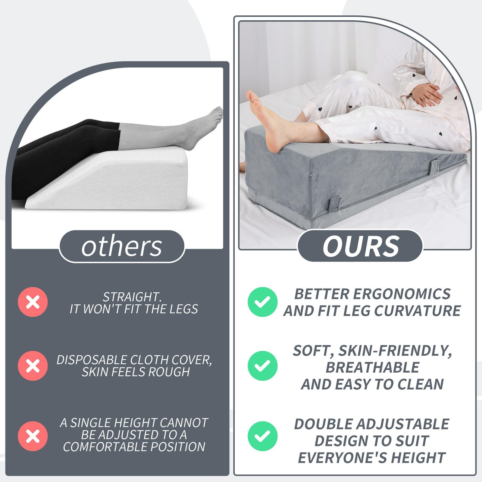 ROYALAY Leg Elevation Pillows for After Surgery, Adjustable Height Knee Surge...