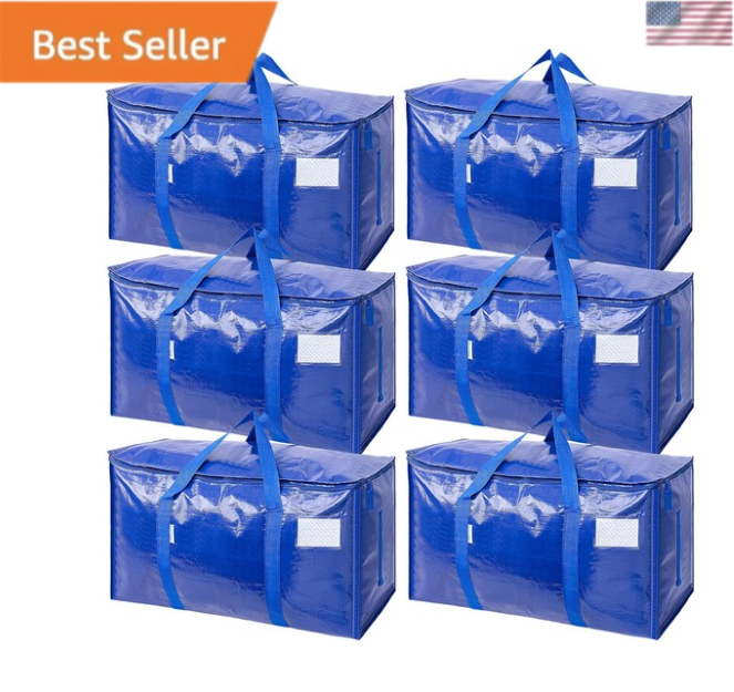 6 Pack Extra Large Moving Bags with Zippers & Carrying Handles, Heavy-Duty Stora