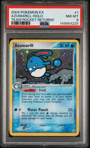 2004 POKEMON EX TEAM ROCKET RETURNS #1 AZUMARILL-HOLO PSA 8