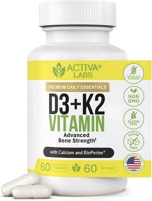 Vitamin D3 & K2 Supplement For Bone, Heart, Immune & Muscle Function - 60ct.