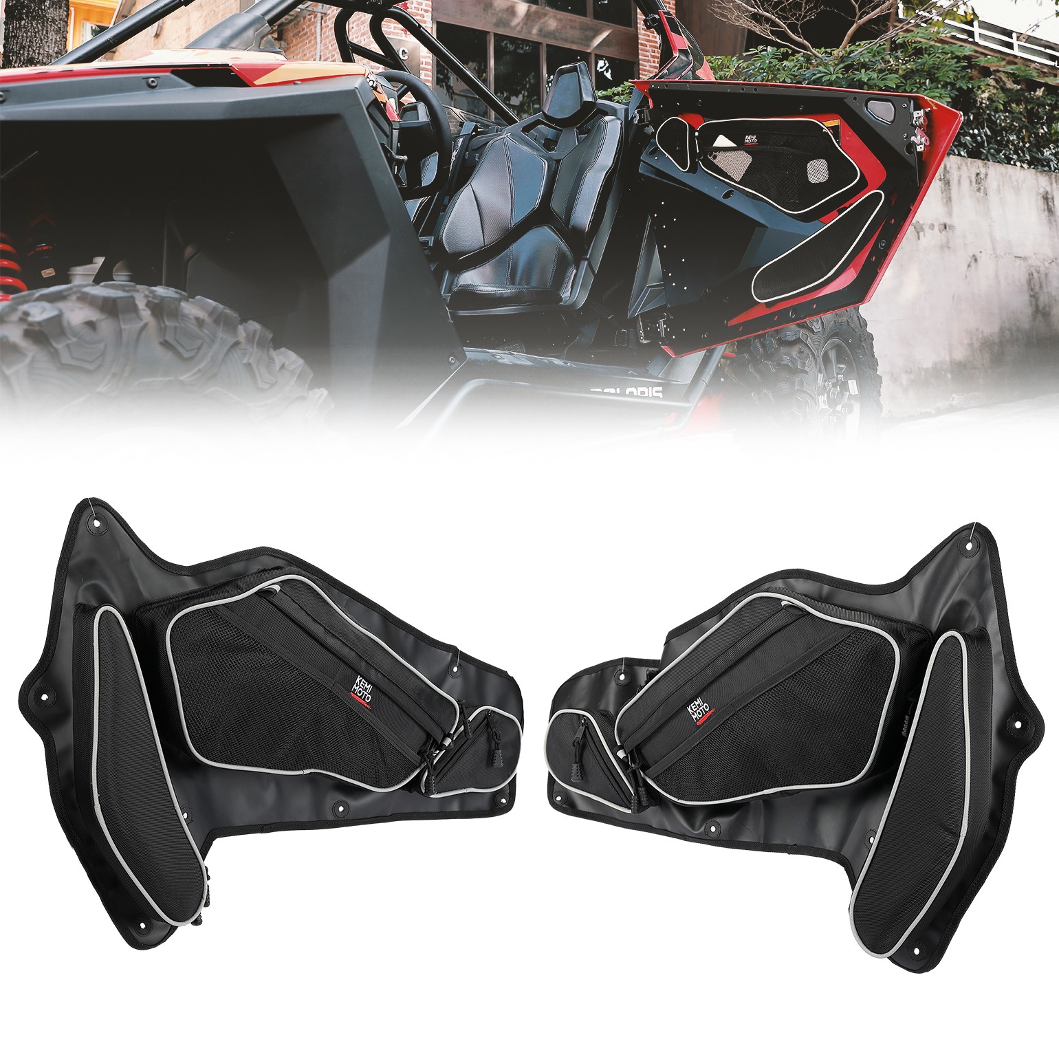 UTV Front Door Storage Bags w/ Knee Pad for Polaris RZR Pro XP 4/PRO R 4 2020-24